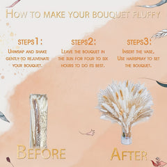 Natural Pampas Grass Bouquet Dried Floral Arrangement Table Wedding Rustic Decor