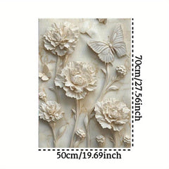 3D Relief Jigsaw Puzzle Carnations & Butterflies on Marble Grained Background