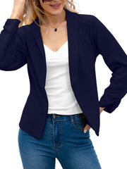 Long Sleeve Open Front Lapel Blazer & Stylish Tops For Office