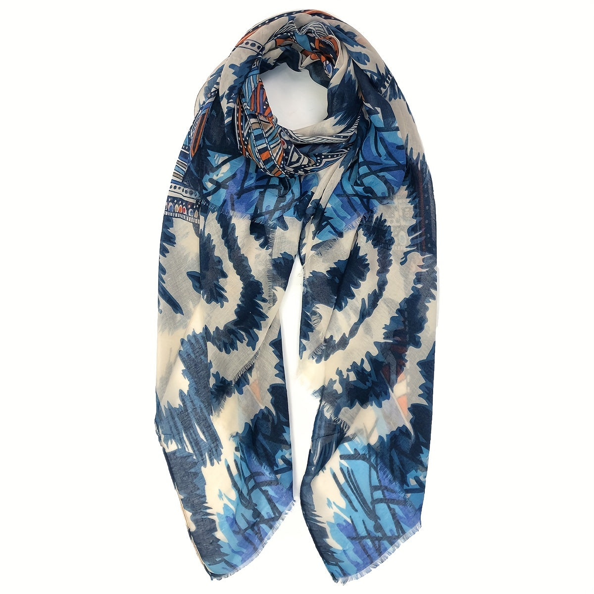 Boho Floral Frayed Edge Scarf Spring Summer Sunscreen Windproof Shawl