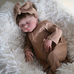 Realistic 50 Reborn Baby Doll Soft Cloth Body Light Brown Hair