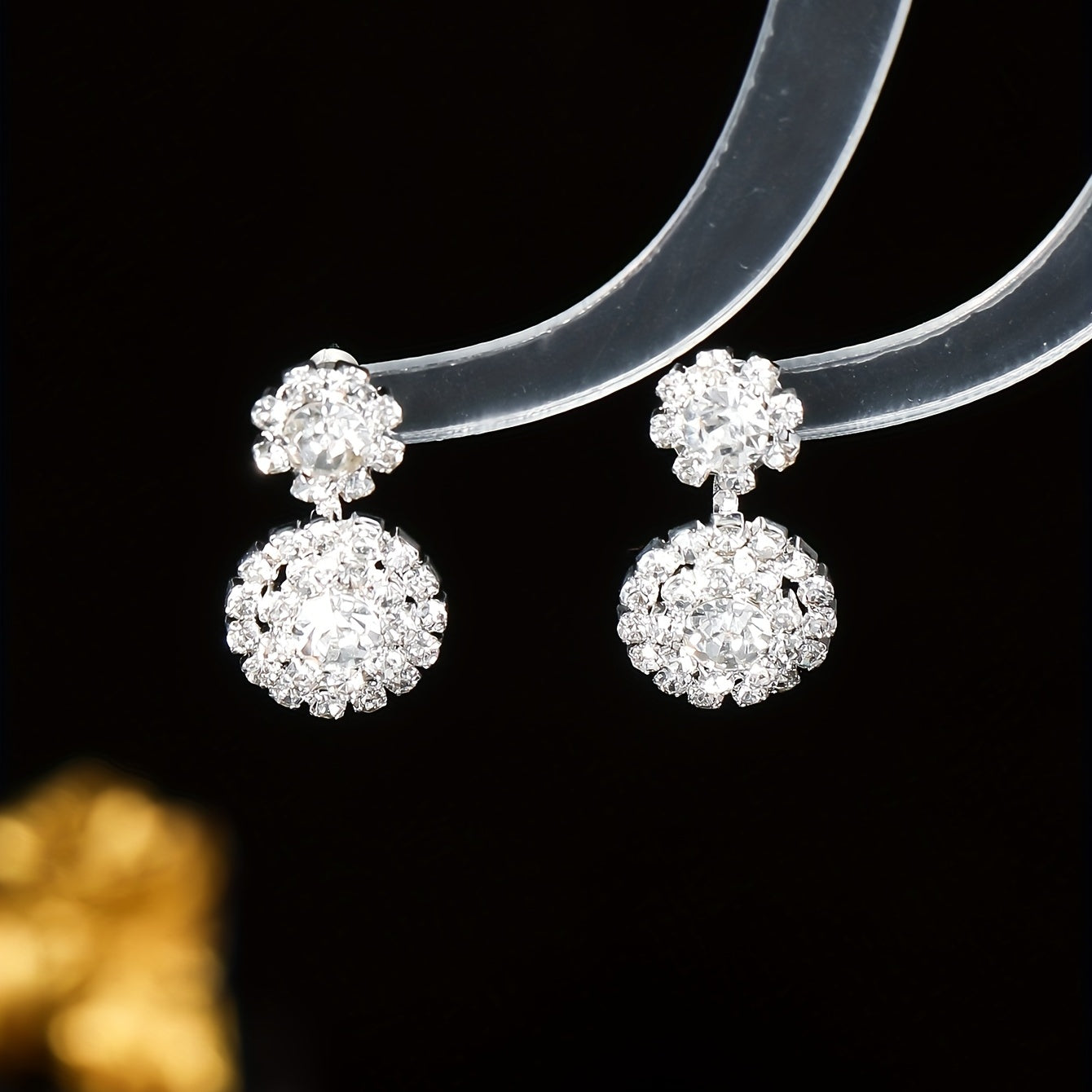 Sparkling Zircon Floral Dangle Earrings Retro Style Silver Plated Jewelry