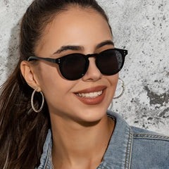 Round Frame Sunglasses Hip-hop Rivet Decor UV400