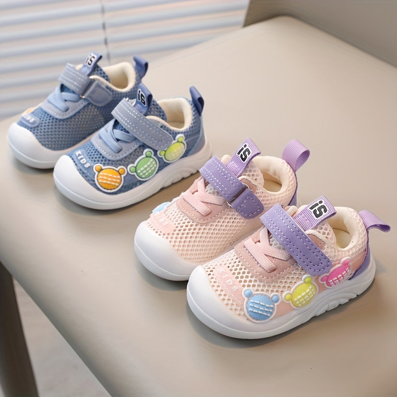 Baby Girls Bear Slip On Mesh Sneakers, Breathable, No Tie, Outdoor Shoes