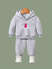 Red Rabbit Pattern Long Sleeve Hooded Sweatshirt Girls Comfy Hoodies Pullover