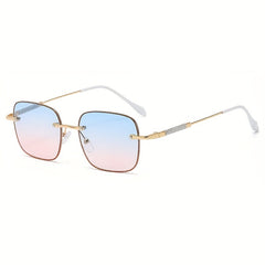 Glitter Rimless Sunglasses Women Tinted UV400 Sun Shades With Case