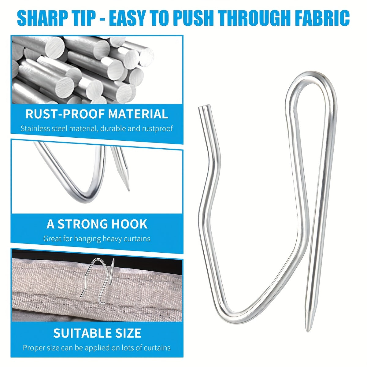 100pcs Stainless Steel Curtain Hooks for Drapes