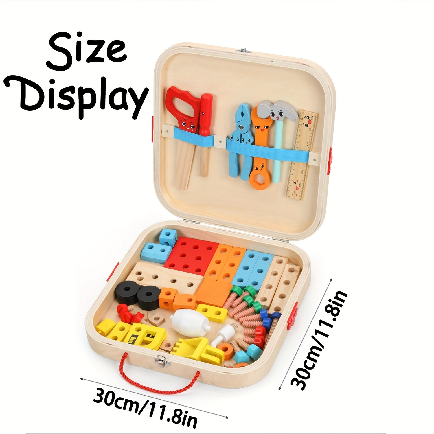 Wooden Toolbox Set for Kids Shape Sorting & Matching Puzzle