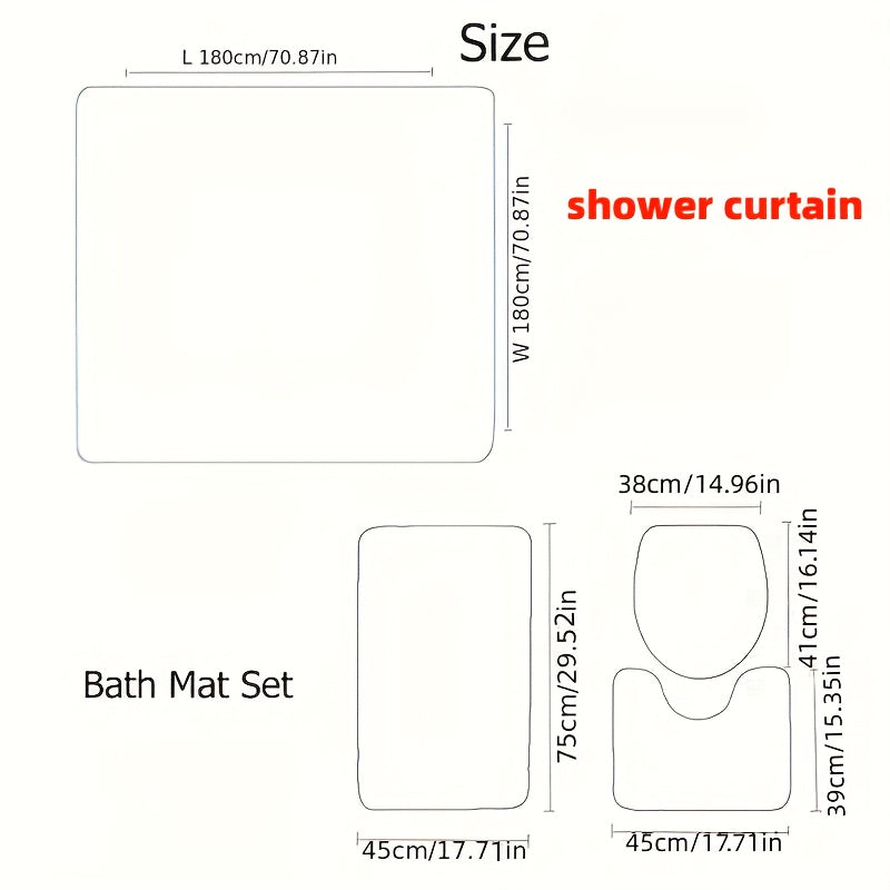 4pcs Family Shower Curtain Set with Non Slip Rugs - Grey