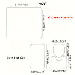 4pcs Family Shower Curtain Set with Non Slip Rugs - Grey