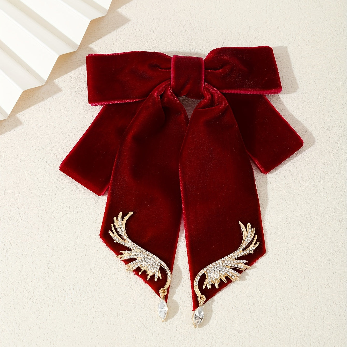 Velvet Bowknot Brooch Pin Rhinestone Wings Shirt Collar Pin