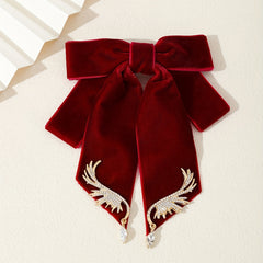 Velvet Bowknot Brooch Pin Rhinestone Wings Shirt Collar Pin