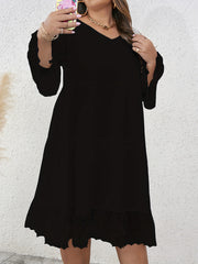  Bell Sleeve Maxi Dress V Neck Ruffle Trim