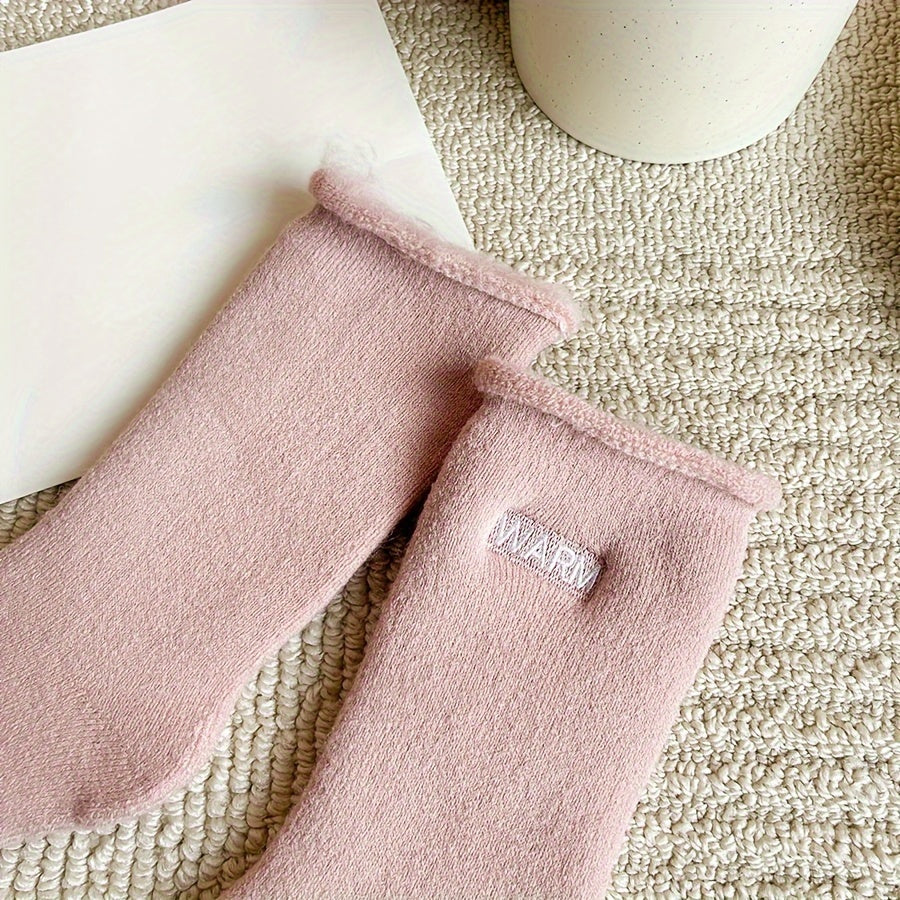6 Pairs Plush Lined Letter Print Socks Women's Stockings