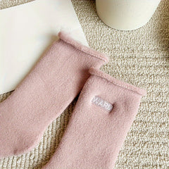 6 Pairs Plush Lined Letter Print Socks Women's Stockings