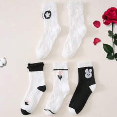Paris Bunny & Floral Print Socks Women's Stockings