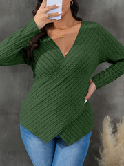  Colorblock Cross V Neck Knit Top Long Sleeve