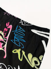  Graffiti Print One Shoulder Midi Dress