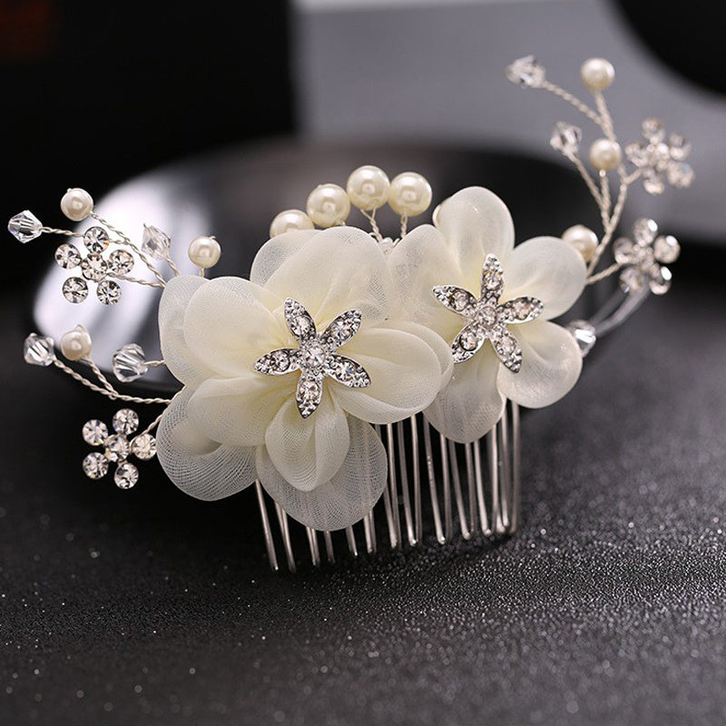 Flower Leaf Hair Comb Rhinestone Pearl Bridal Accessories