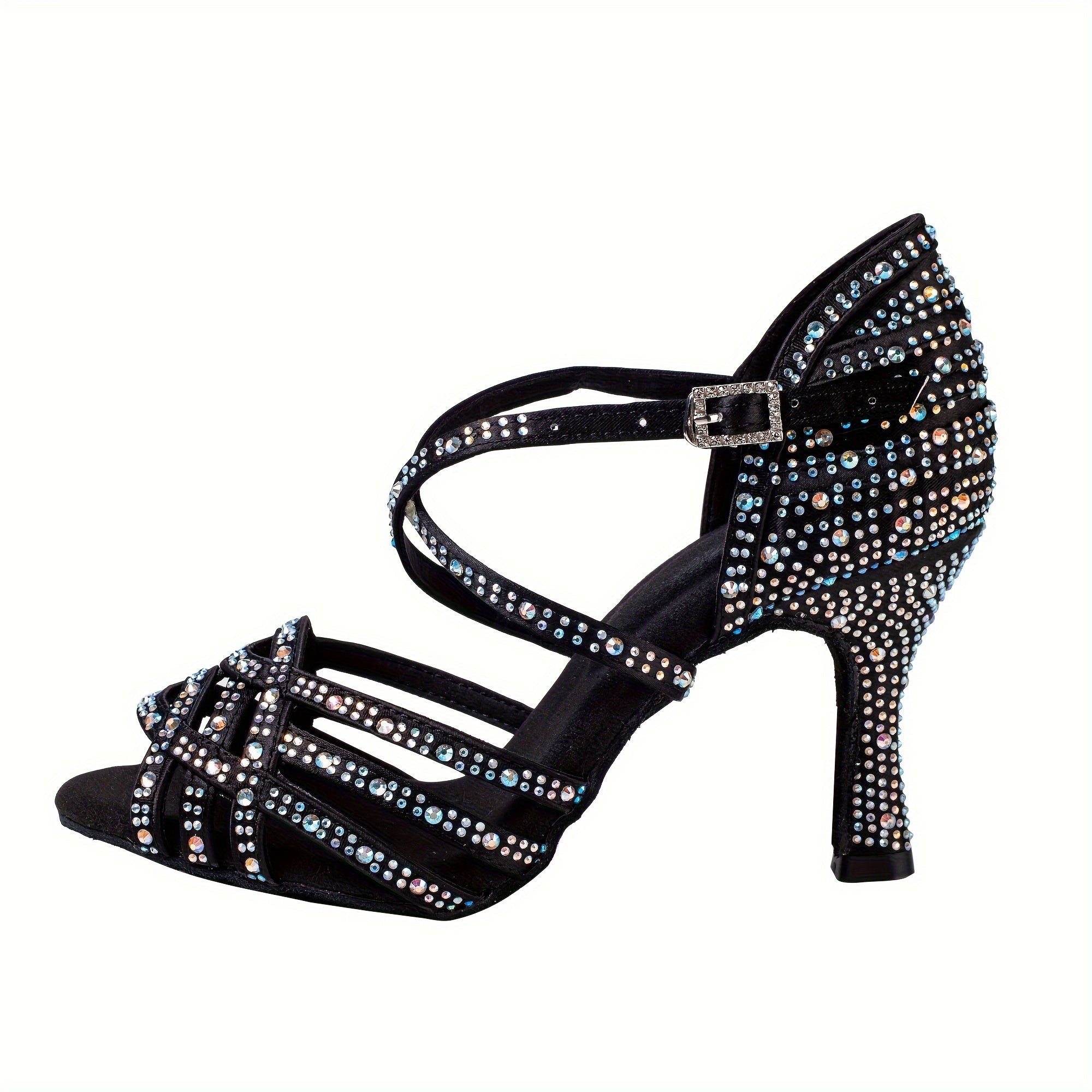 Latin Dance Shoes Cowhide Rhinestone Heeled Sandals
