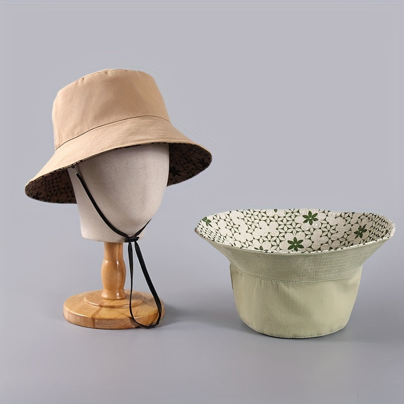 Flower Print Reversible Bucket Hat Lightweight Sunshade Fisherman