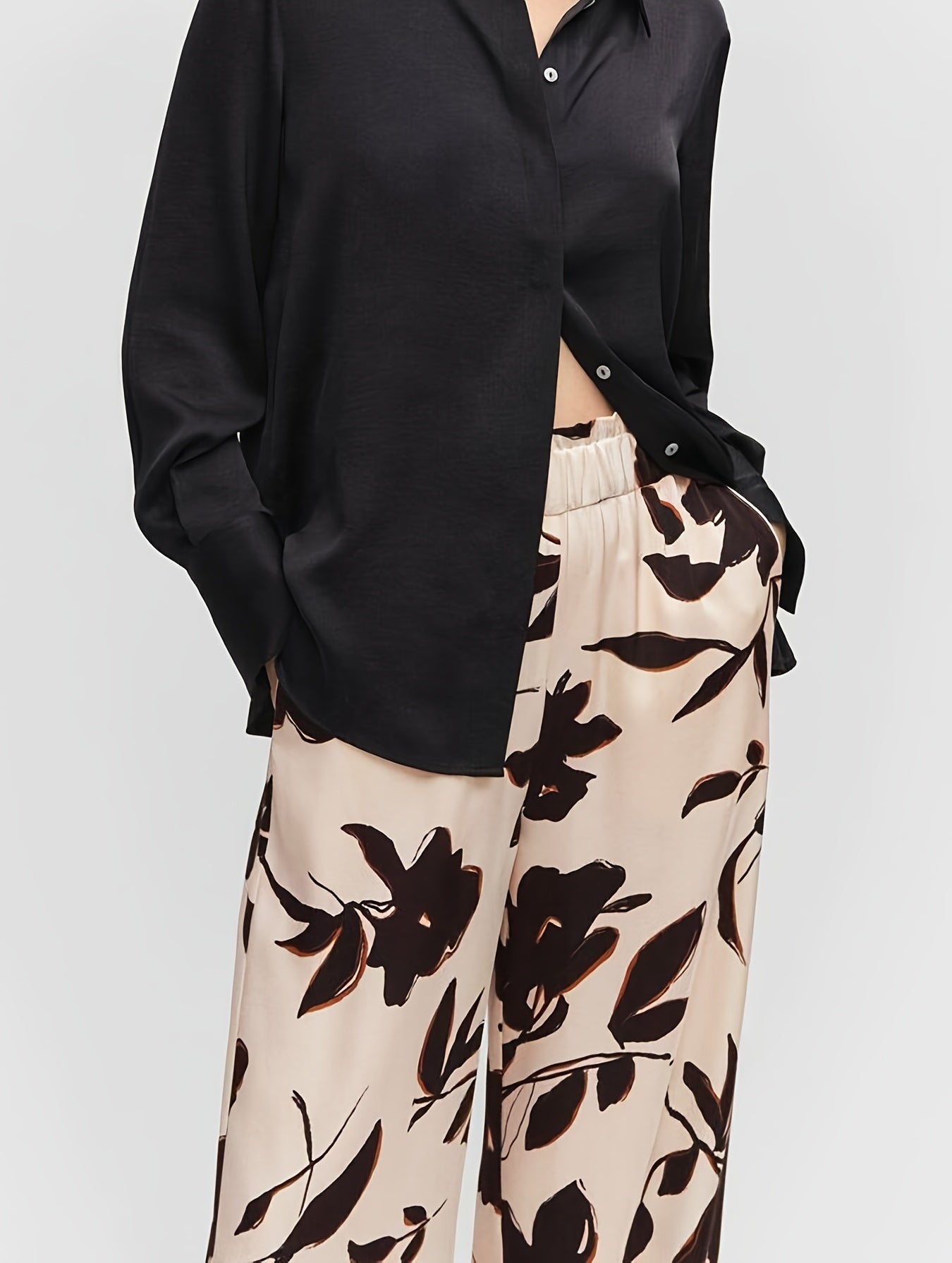  Floral Print Wide Leg Trousers With Pockets