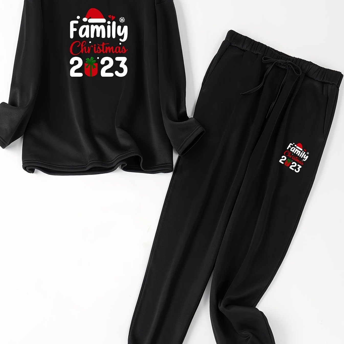  Christmas Lounge Set Women's Letter Print Fleece Top & Joggers Pajamas