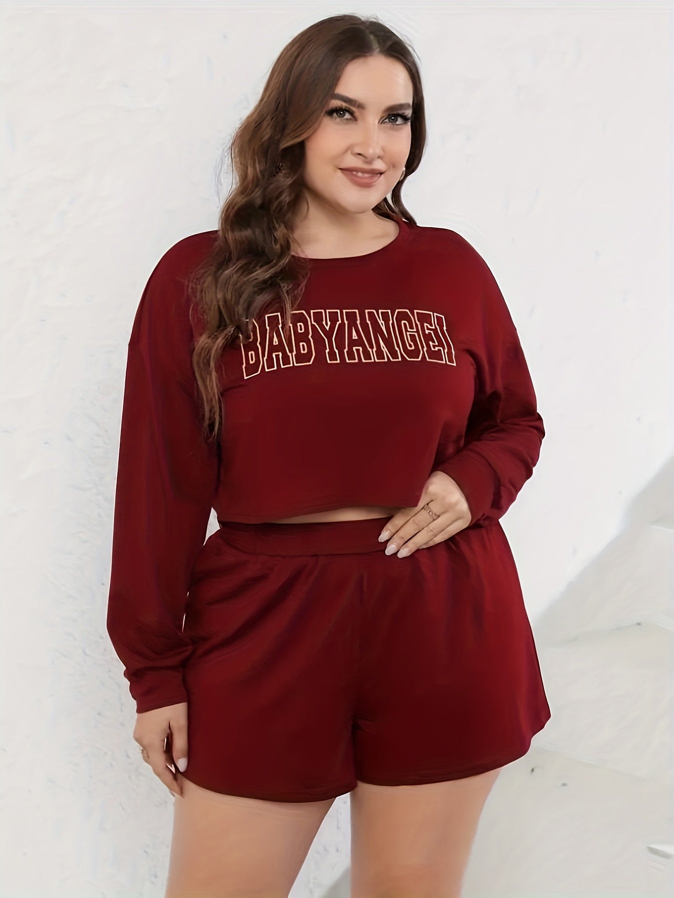  Letter Print Crop Top & Shorts Pajamas Set