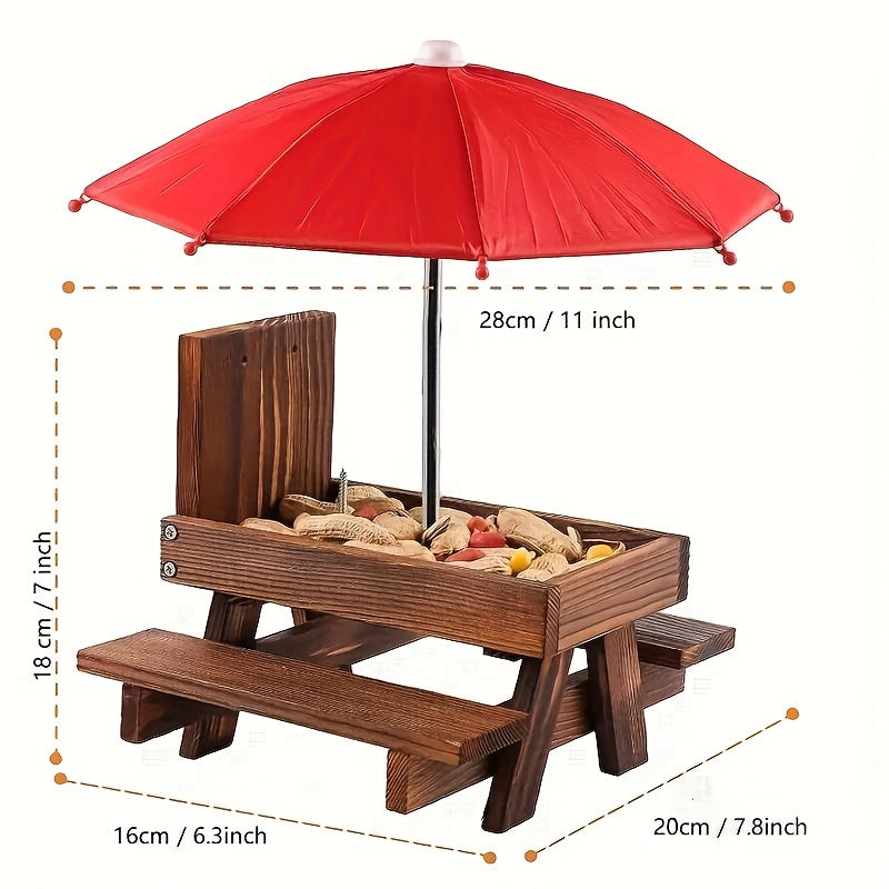 Squirrel Feeder Picnic Table Umbrella Wooden Outside Corn Chipmunk Feeder