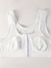 Plus Size Sports Bra Front Closure Contrast Mesh Wireless Bra