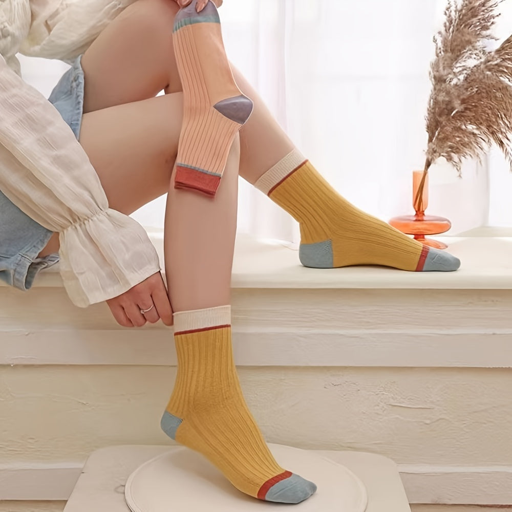 5 Pairs Colorblock Socks All match Women's Stockings