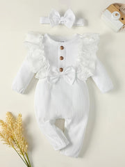 Casual Ruffle Long Sleeve Romper Set for Baby Girls