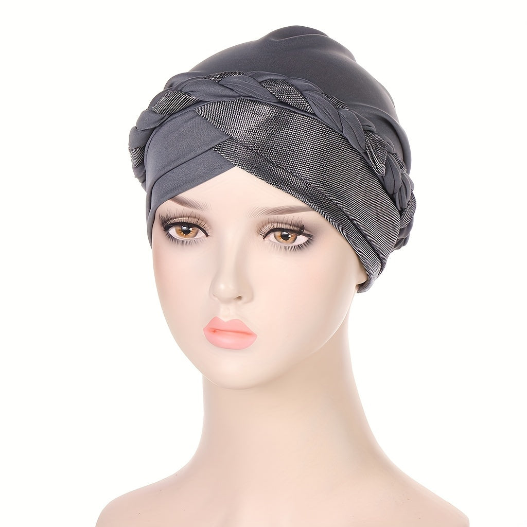 Glitter Twist Braided Turban Beanie Head Scarf Chemo Cap