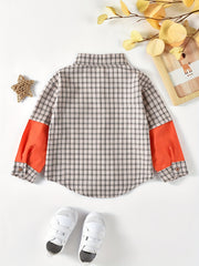 Boys Block Plaid Button Down Jacket Shirt, 3-10 Years Old