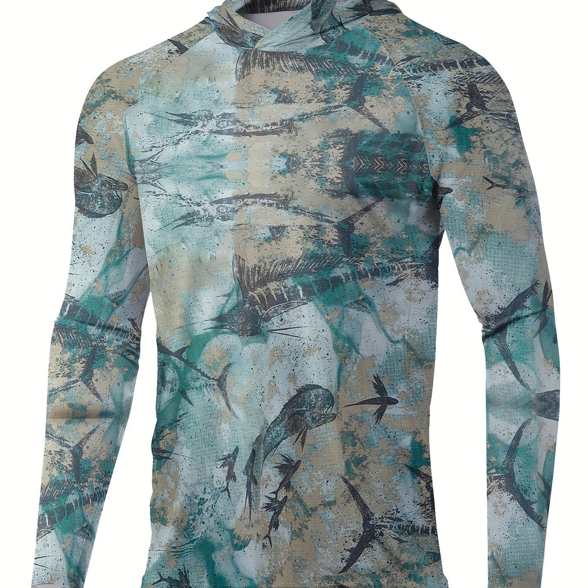 Men's Tie Dye Long Sleeve Hoodie Fishing Jersey