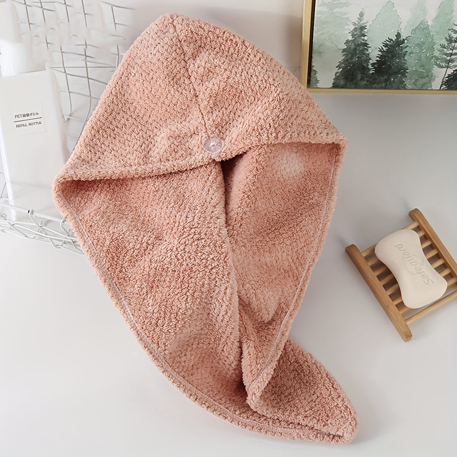 Microfiber Hair Towel with Button Quick Drying Cap Bathroom Supplies
