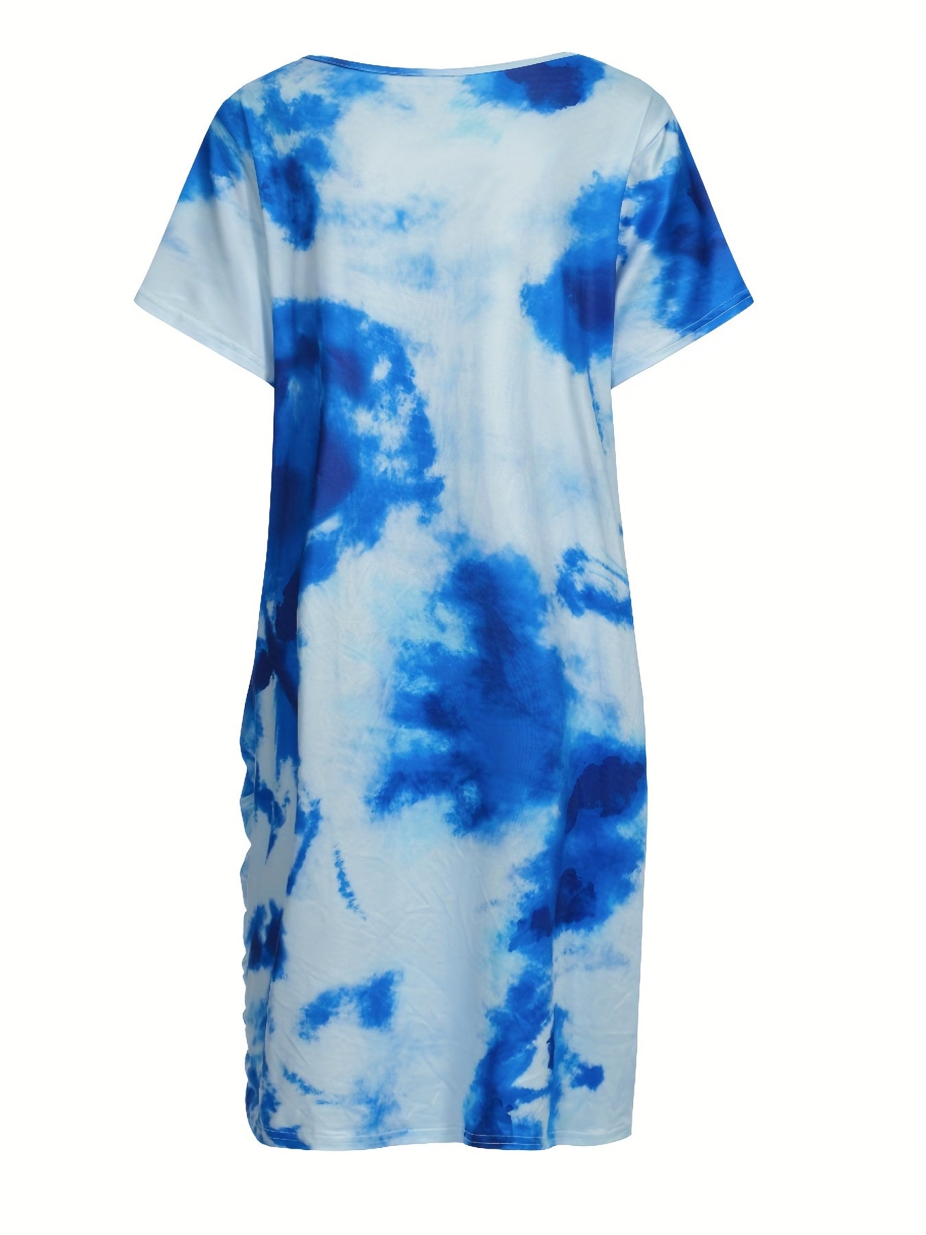  Tie Dye Short Sleeve Ruched Side Wrap Dress