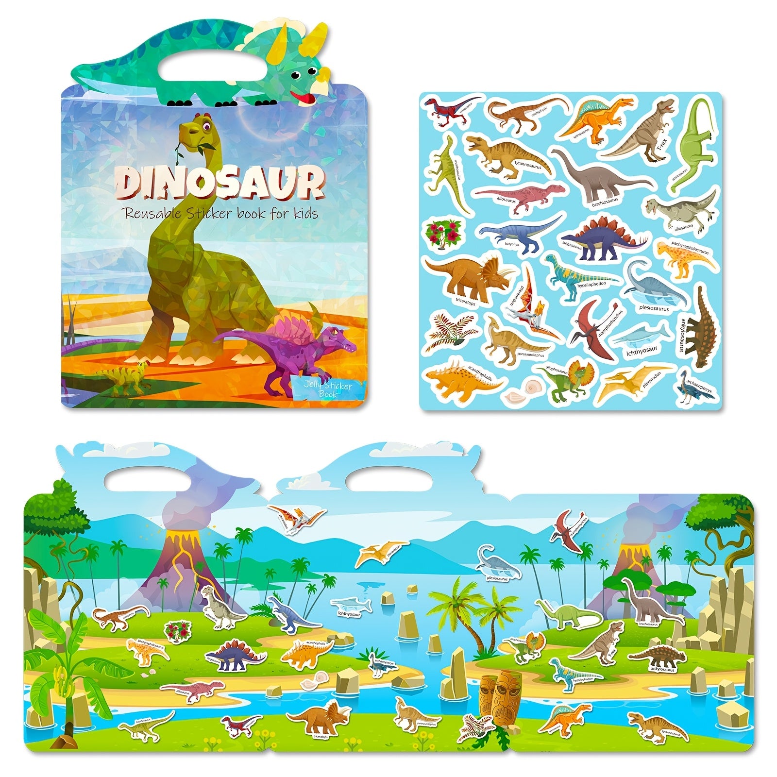 1pc Dinosaur Reusable Sticker Book for Kids Silicone Animal Prints