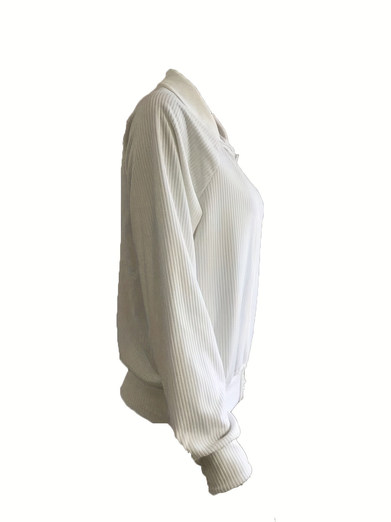  Solid Ribbed Long Sleeve Zipper Overcoat