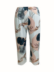  V Neck Cami Top & Tropical Print Pants Set