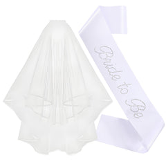 Bridal Veil Set & Bride to Be Sash Wedding Gown w/ Rhinestone Accents