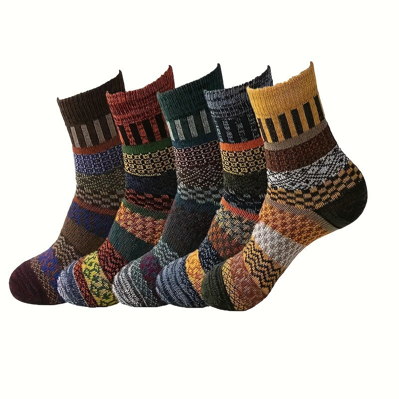 5 Pairs Mixed Outdoor Retro Wool Socks for Autumn and Winter