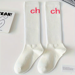 Letter Print Calf Socks Women's Knee High Stockings