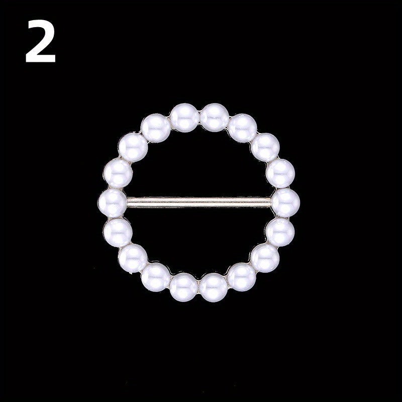 Faux Pearl Round Buckle Women Dress Scarf Pin Brooch