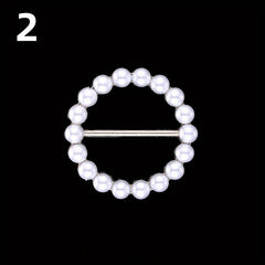 Faux Pearl Round Buckle Women Dress Scarf Pin Brooch