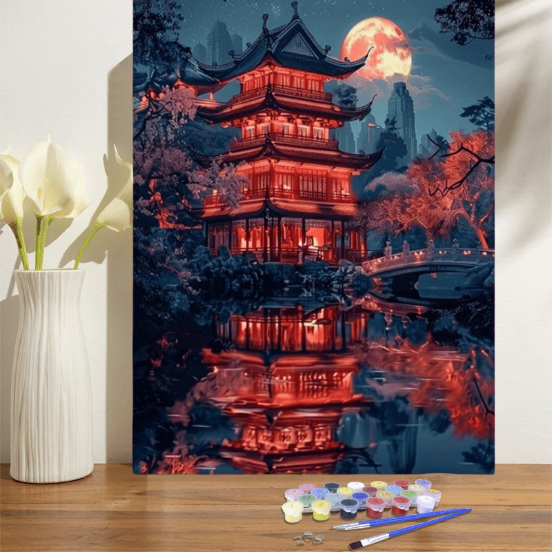 Red Building Under the Moon DIY Painting Set