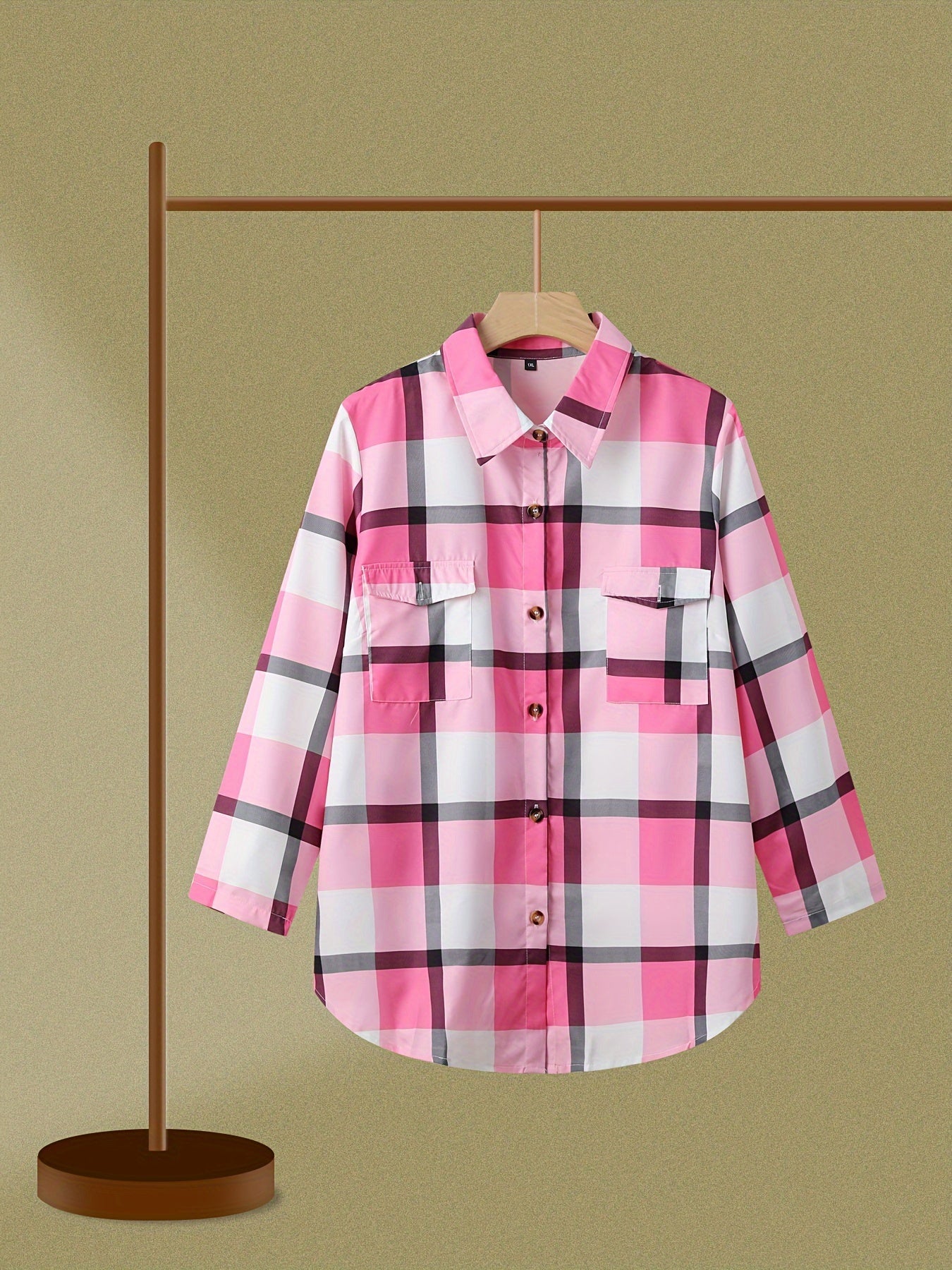  Plaid Print Long Sleeve Button Up Shirt Top