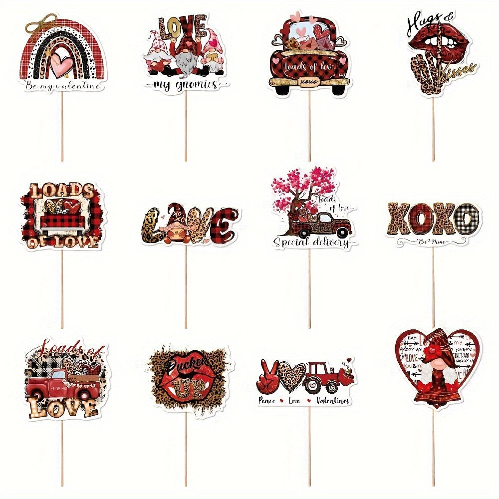 12pcs Wedding Party Cupcake Toppers With Sticks
