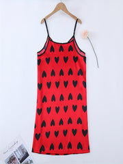  Heart Print Satin Cami Sleep Dress