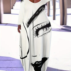  Women's Figure Print Long Sleeve Maxi Dress